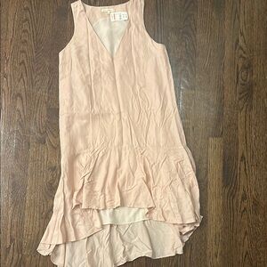 Pink Asymmetrical High-Low Sundress with V-Neck